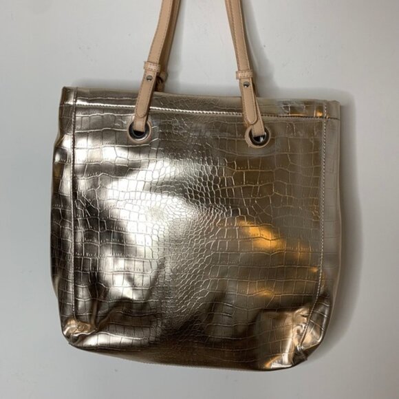 Vintage Y2k 2000s Jessica Gold Tote Bag Shoulder Embossed Snakeskin print - Picture 7 of 16